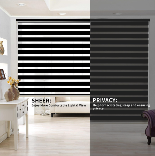 Snoerloze black -out zebra gordijnen voor schuifglazen deur 