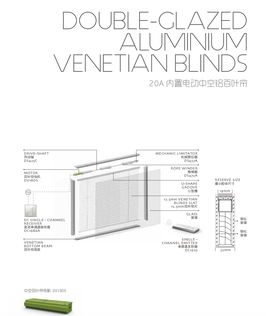 Dubbele beglazing gemotoriseerde aluminium jaloezieën 20A