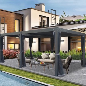 Twee kamers zwarte aluminium pergola 12' x 20' en 7' x 16'